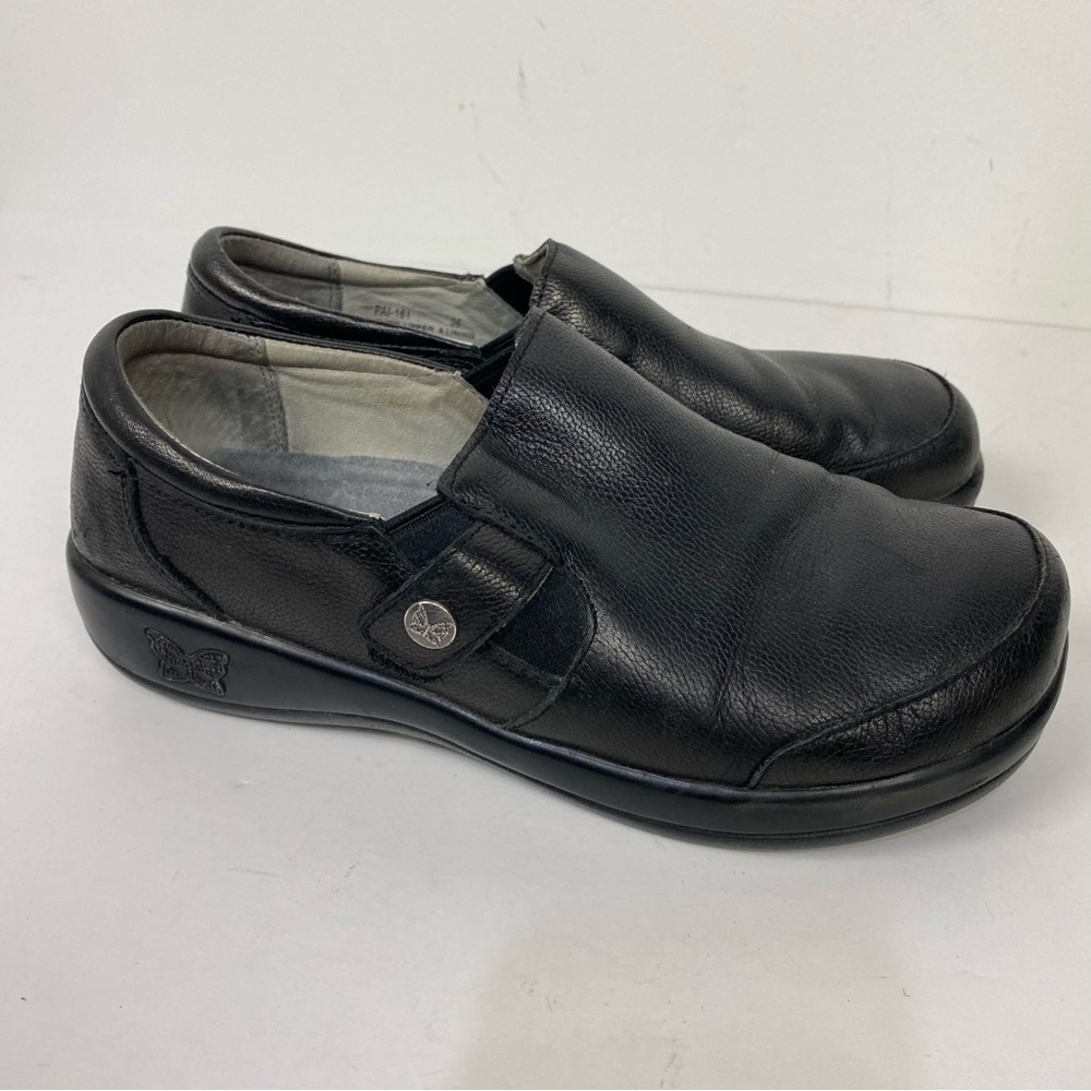 Alegria black leather slip on clogs minimalist capsule wardrobe